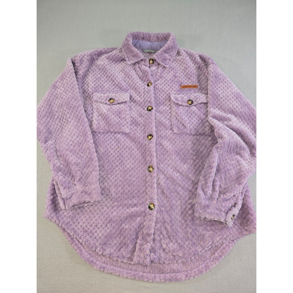 Simply‎ Southern Shacket Women XL Purple Popcorn Fleece Button Up High Low Hem